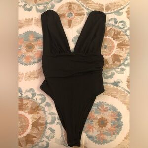 SHEIN Deep V Black Bodysuit